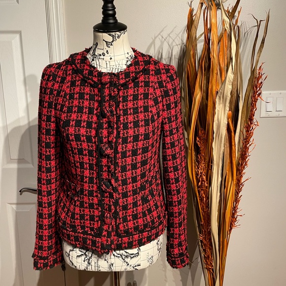 Wool Tweed Textured Houndstooth Plaid print Tomboy Preppy Work Fall Winter VGT - Picture 2 of 9